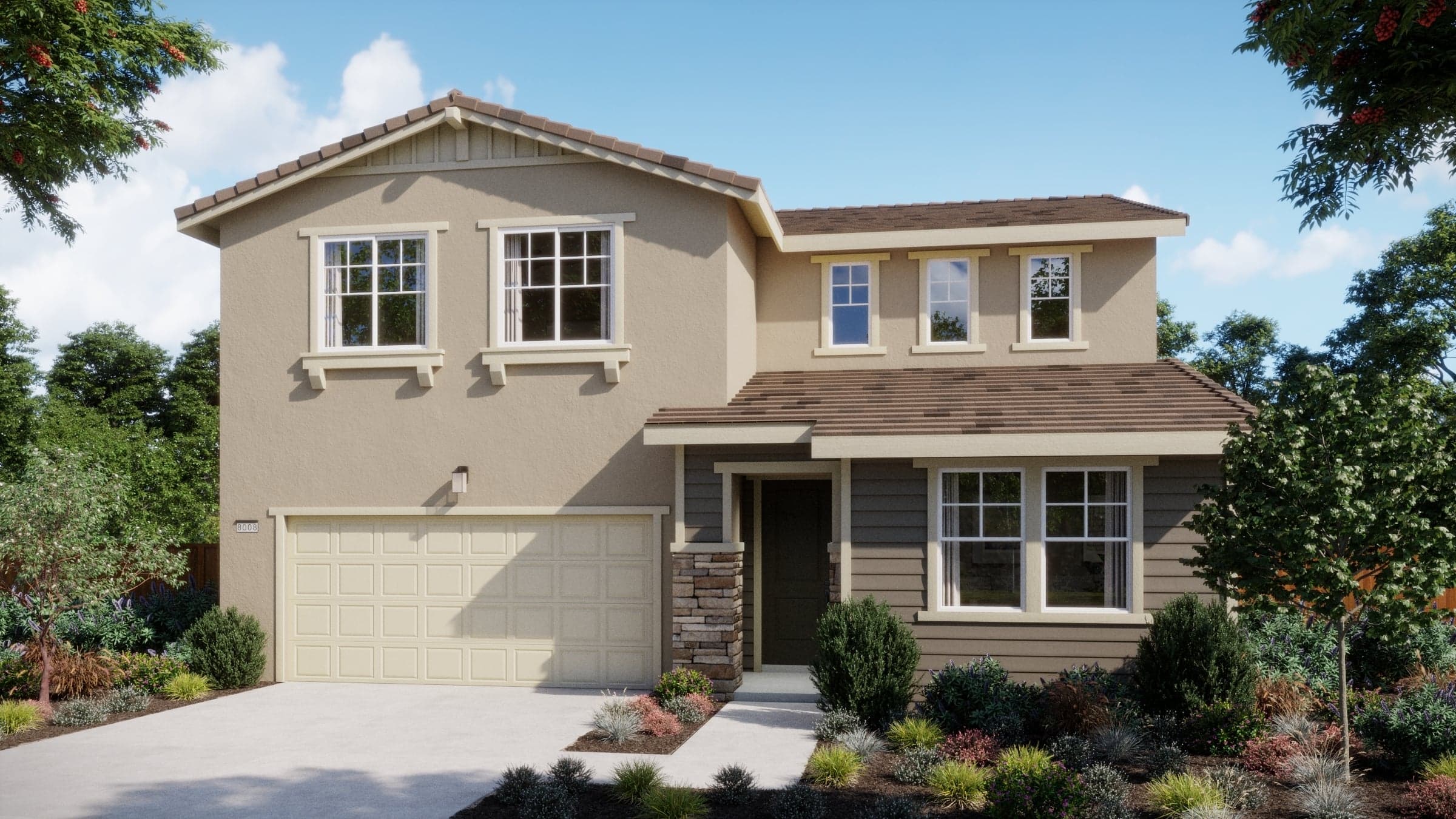 Rendering of elevation C at Plan 4001 at Chateaus at Natomas Landing