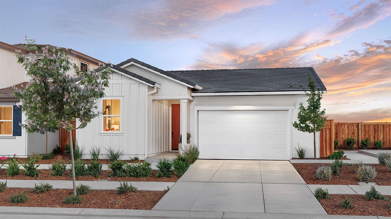 Front Exterior of Plan 3501 with garage at Bridgeway at River Islands